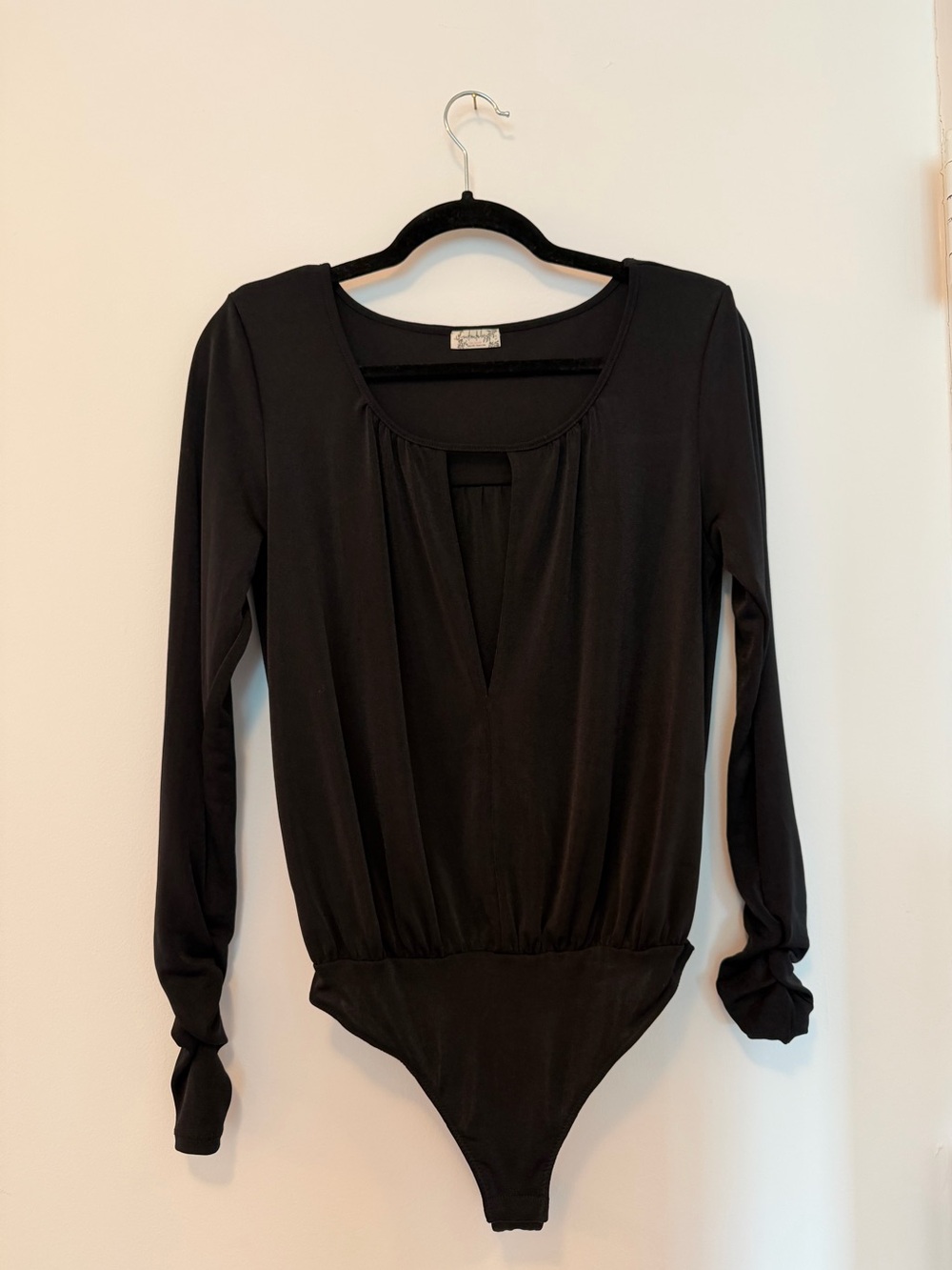 Black Long Sleeve Plunge Free People Bodysuit